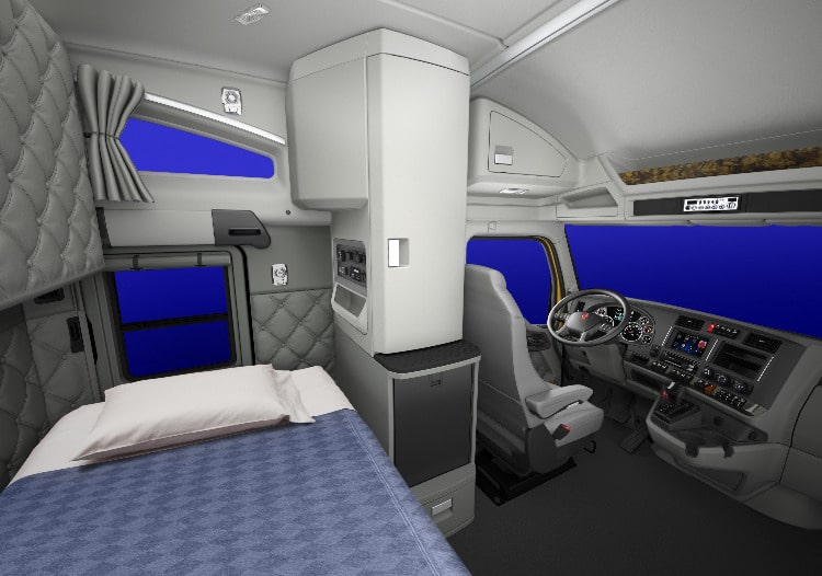 Interior of Kenworth T680 sleeper cab for truckers