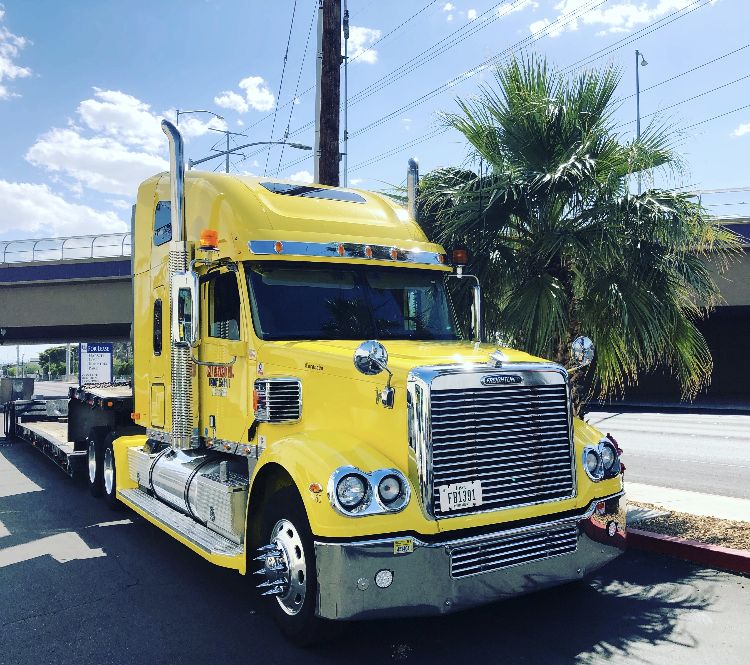 yellow trailer truck
