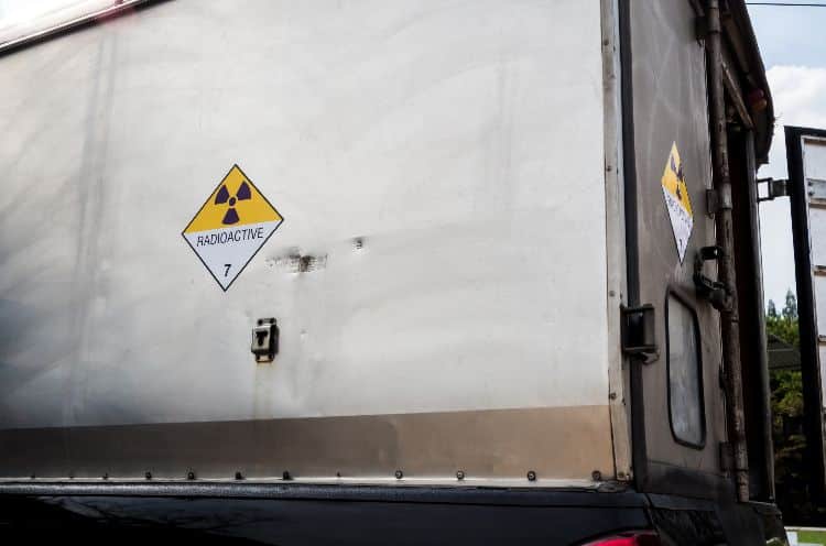 radiation warning sign on hazmat truck